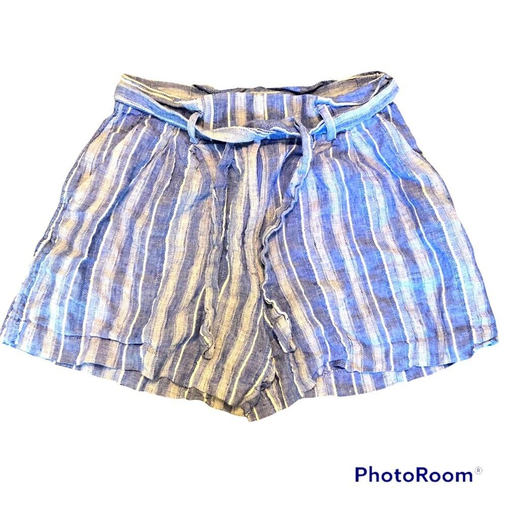H&M Striped Linen Shorts High Rise Pockets Blue White Women’s 8 Coastal Casual